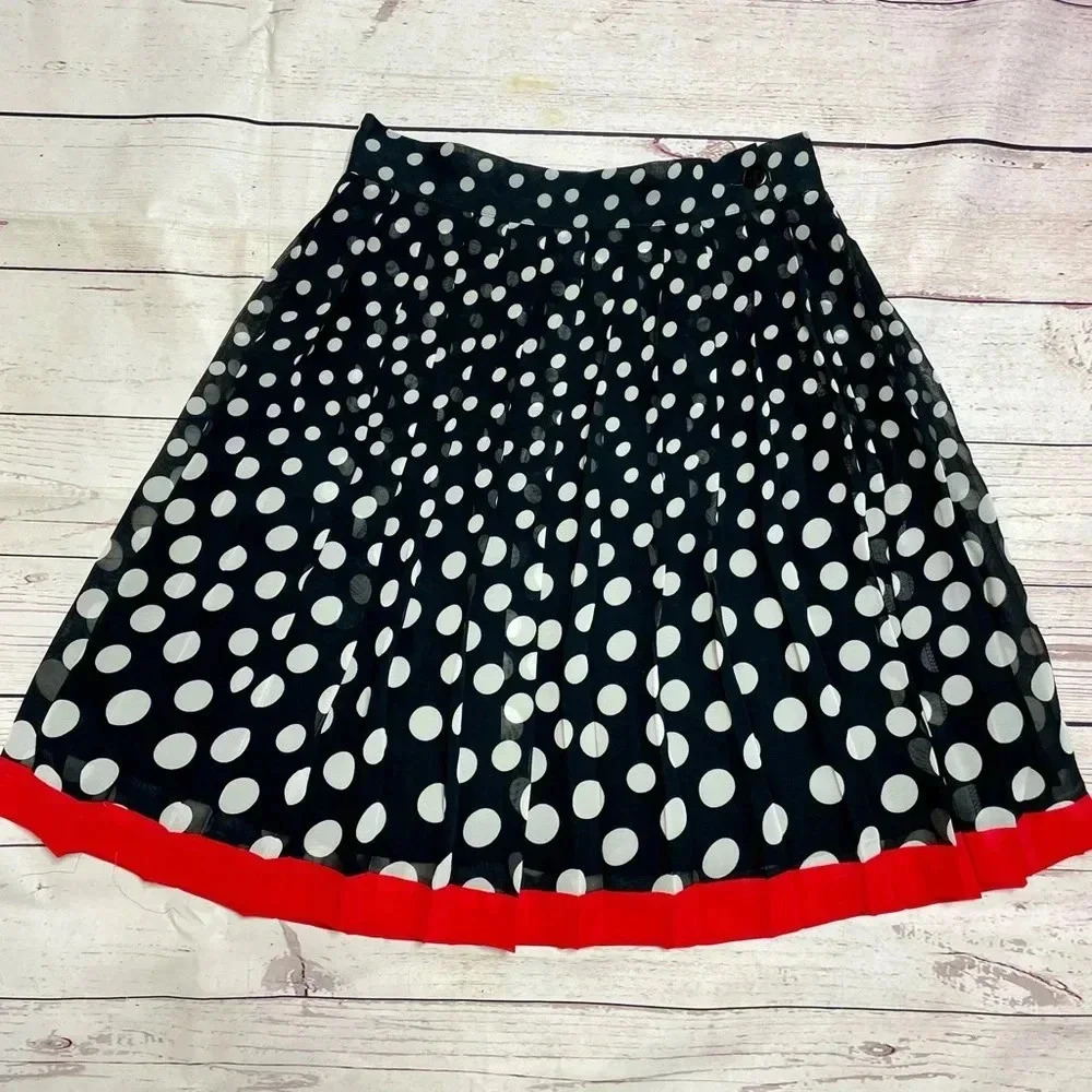 Express Vintage Polka Dot Pleated Skirt Rockabilly Retro Contrast Hem S Black